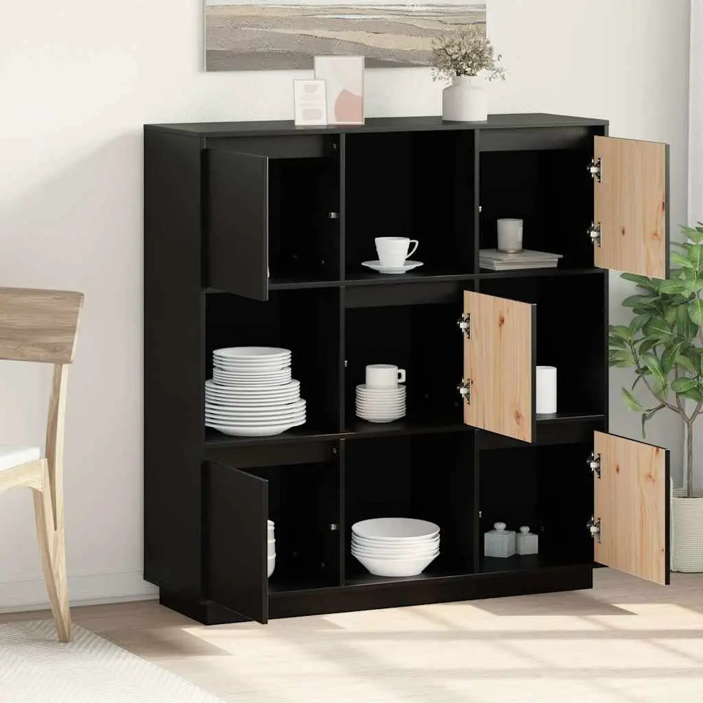 Highboard Storage Cabinet 110.5x35x117 cm Solid Wood 5 Doors Black