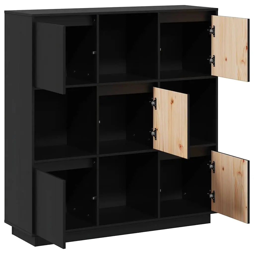 Highboard Storage Cabinet 110.5x35x117 cm Solid Wood 5 Doors Black