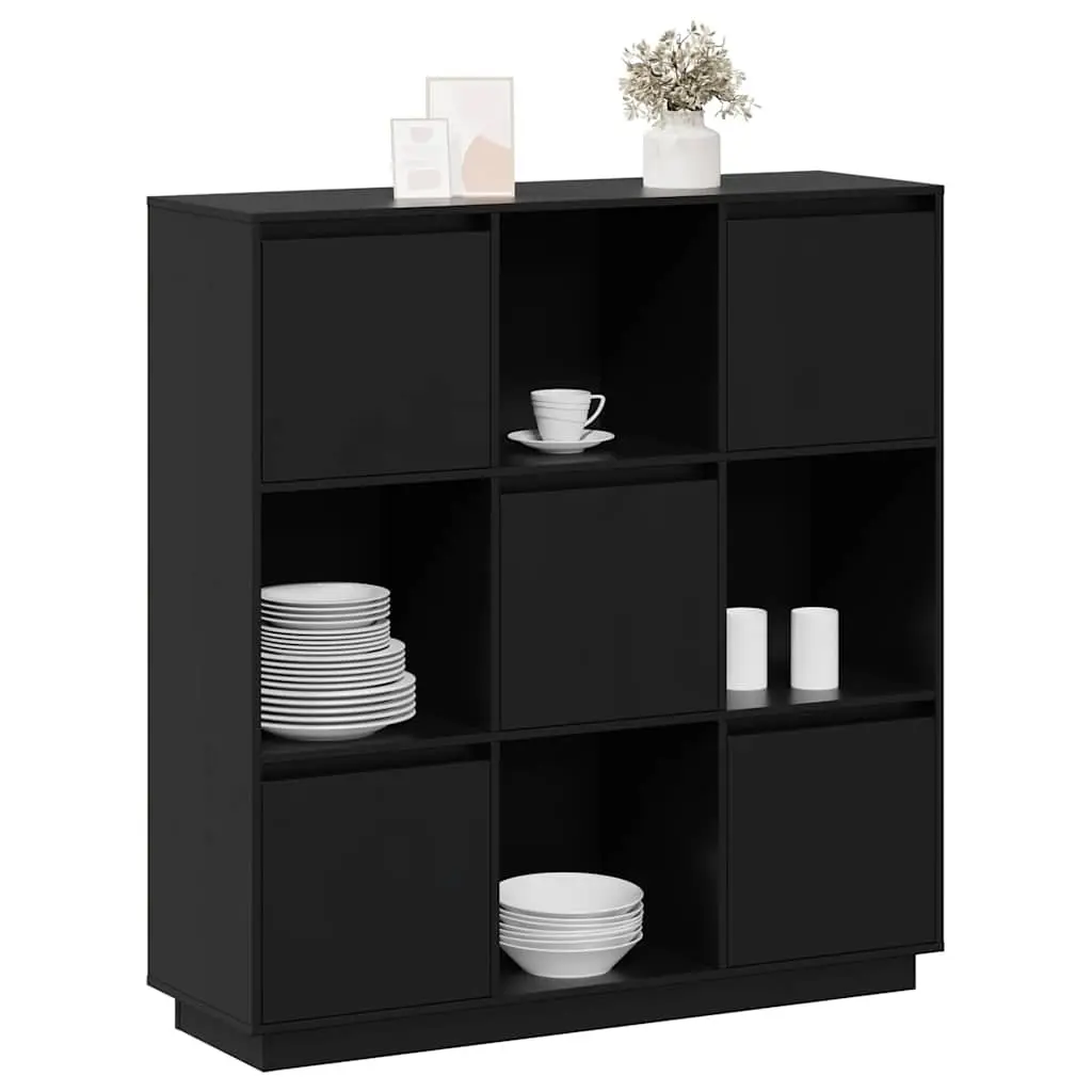 Highboard Storage Cabinet 110.5x35x117 cm Solid Wood 5 Doors Black
