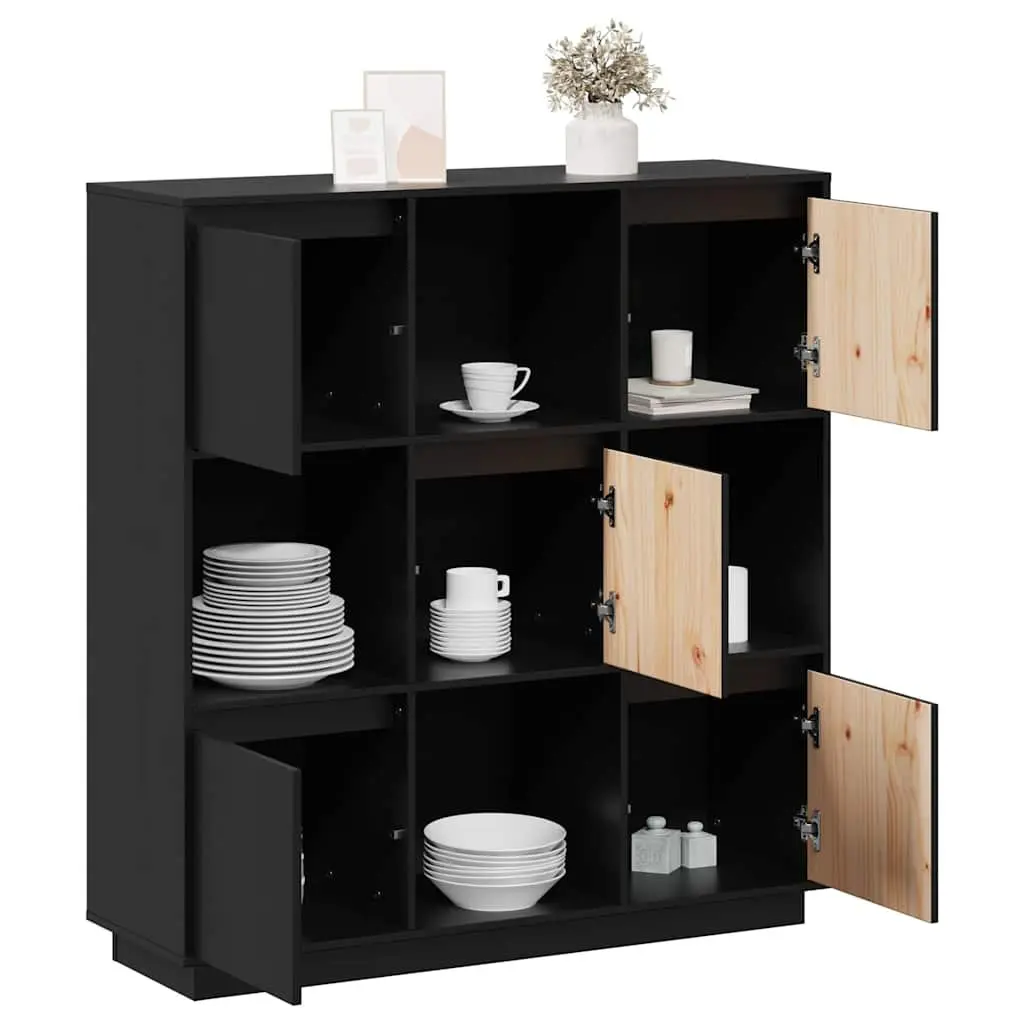 Highboard Storage Cabinet 110.5x35x117 cm Solid Wood 5 Doors Black
