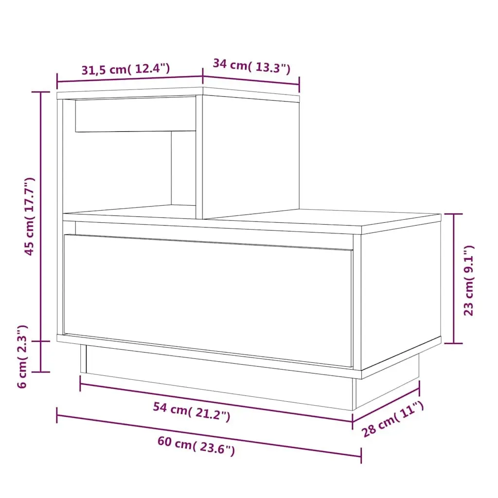 Bedside Cabinet 60x34x51cm Solid Wood Pine Drawer Compartment Storage Bedside