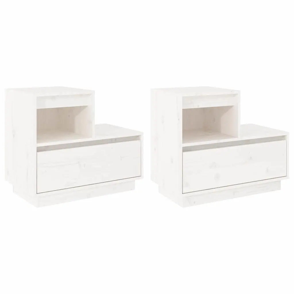 Bedside Cabinets 2 pcs White 60x34x51 cm Solid Pine Wood Storage Nightstand