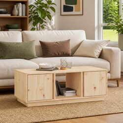 Coffee Table 110x50x40cm Solid Pine Wood Storage Compartments Doors Brown
