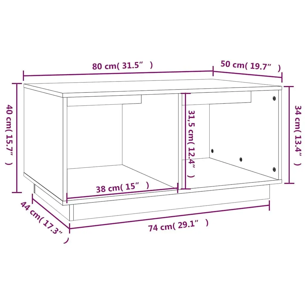 Coffee Table Storage Compartments 80x50x40 cm Solid Pine Wood Brown