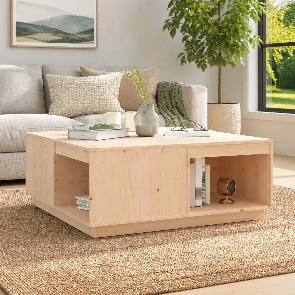 Coffee Table Storage 100x101x40.5cm Brown Solid Pine Wood