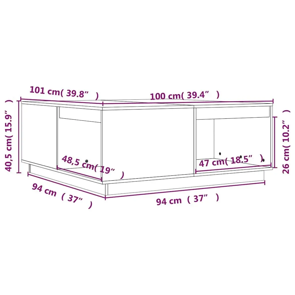 Coffee Table Storage 100x101x40.5cm Brown Solid Pine Wood