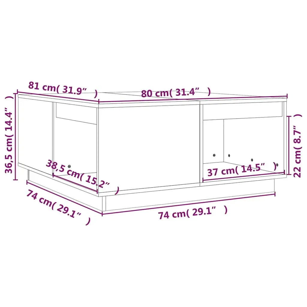 Solid Pine Wood Coffee Table 80x81x36.5 cm