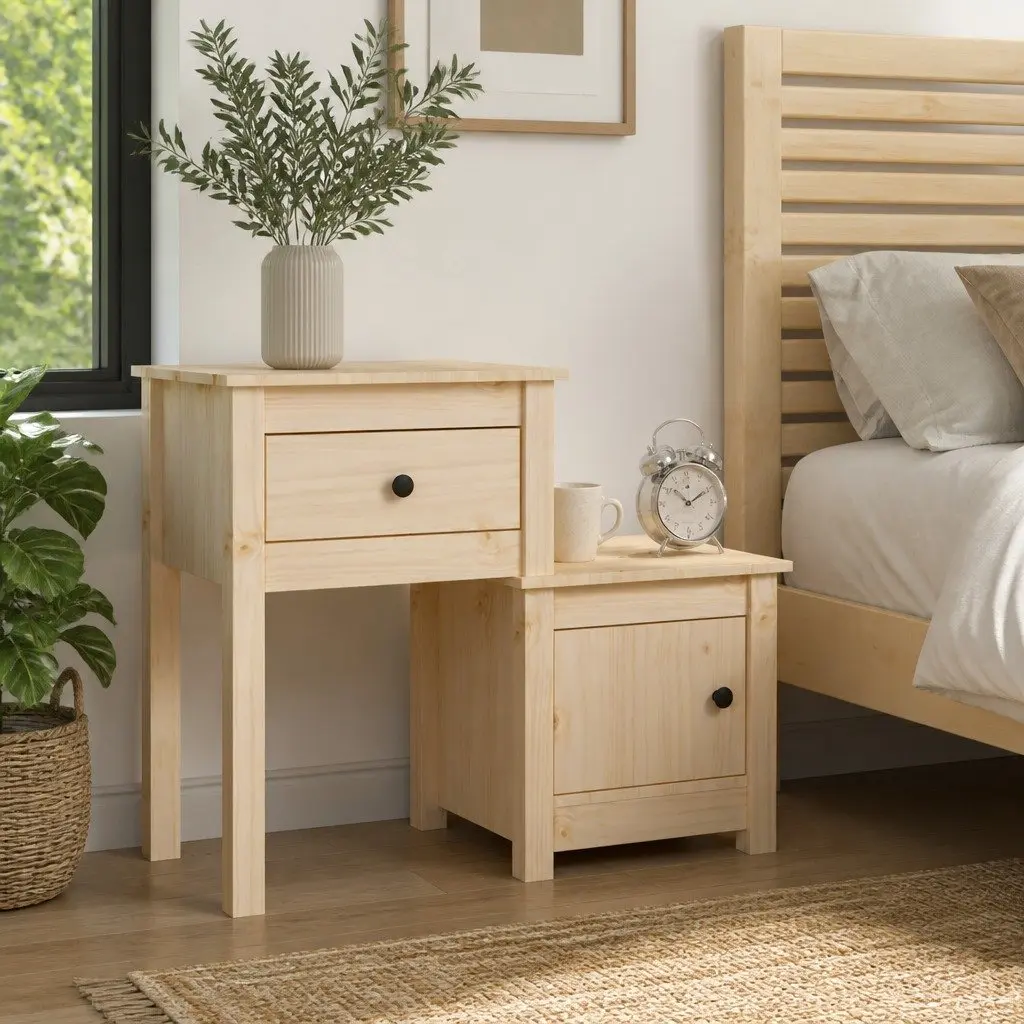 Bedside Cabinet 79.5x38x65.5 cm Solid Wood Pine Storage Nightstand Drawer Door
