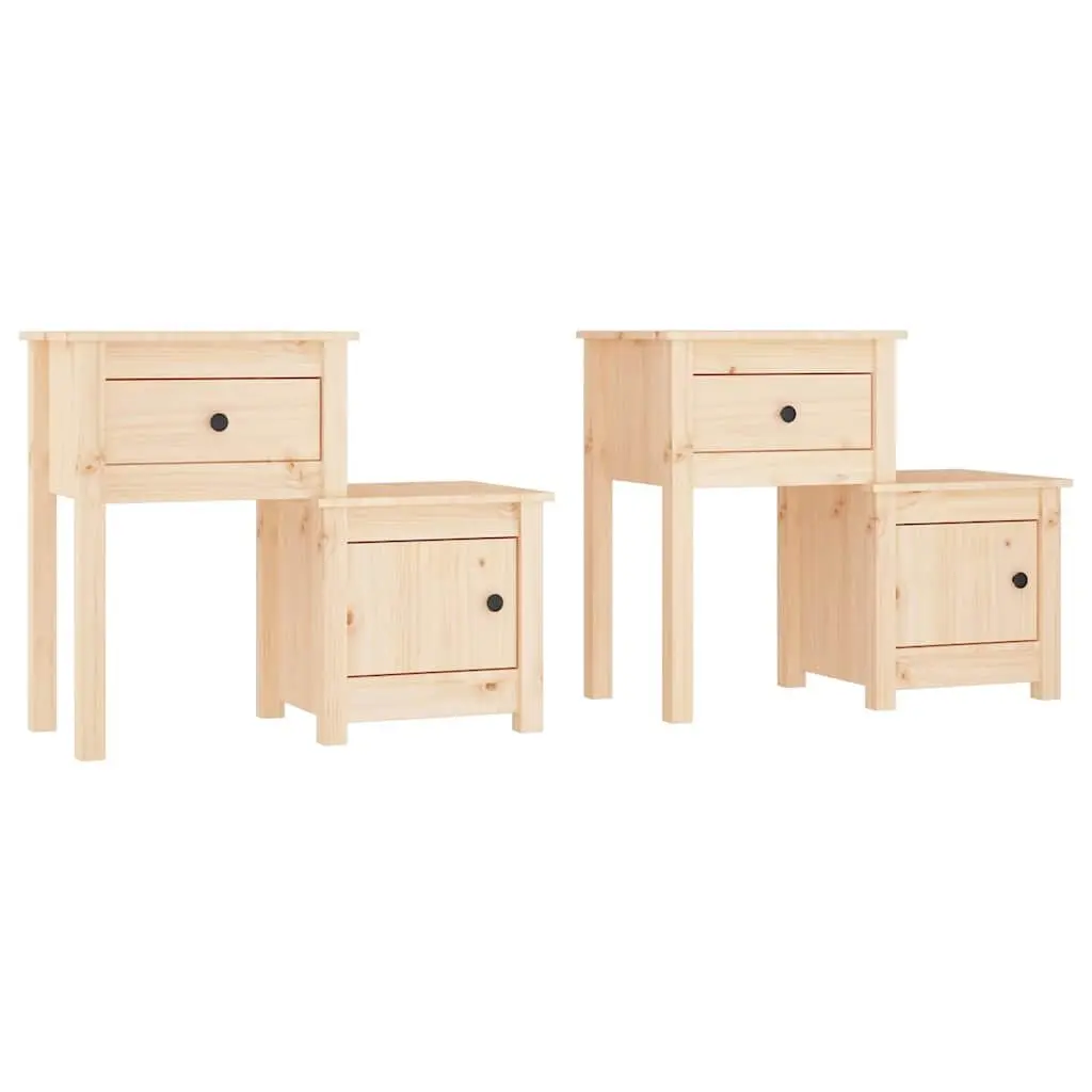 Bedside Cabinets Solid Wood Pine Nightstand Storage Drawer Door 79.5 x 38 x 65.5 cm Brown 2 Piece