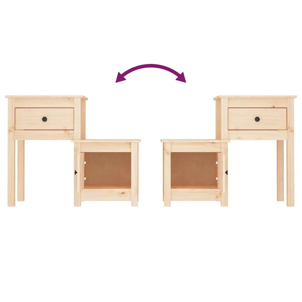Bedside Cabinets Solid Wood Pine Nightstand Storage Drawer Door 79.5 x 38 x 65.5 cm Brown 2 Piece