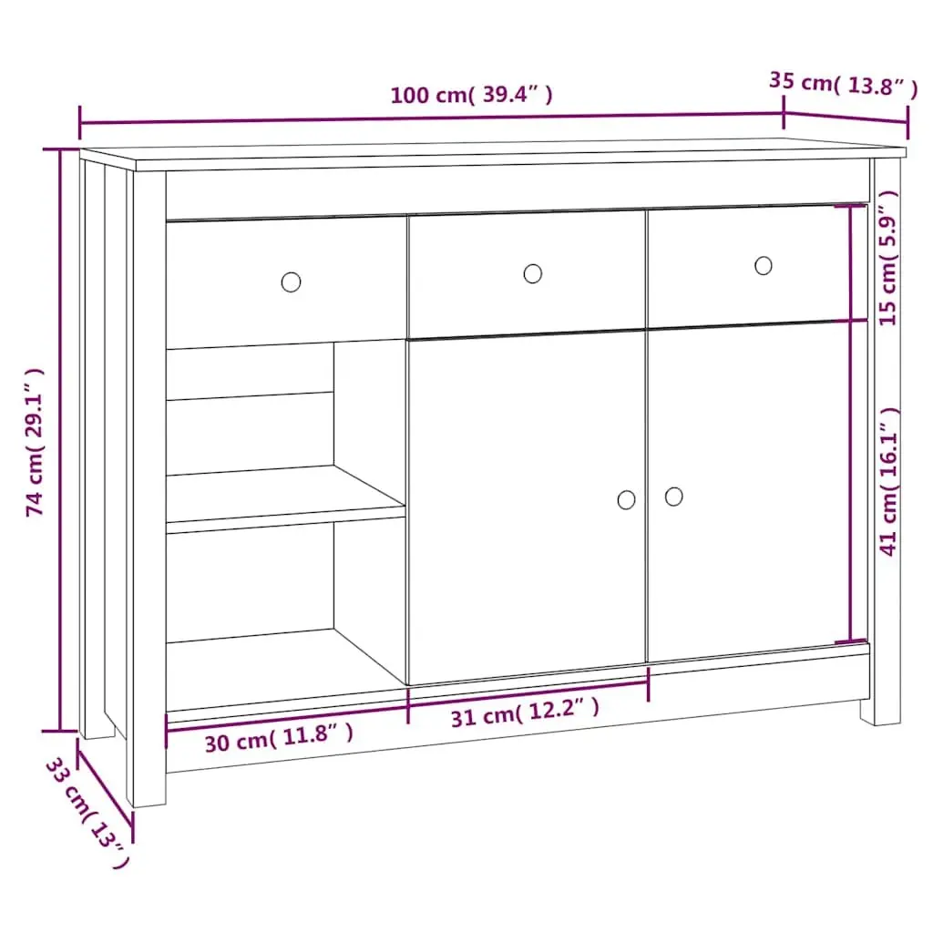 Wooden Sideboard White Storage Cabinet 3 Drawers 6 Compartments Living Room