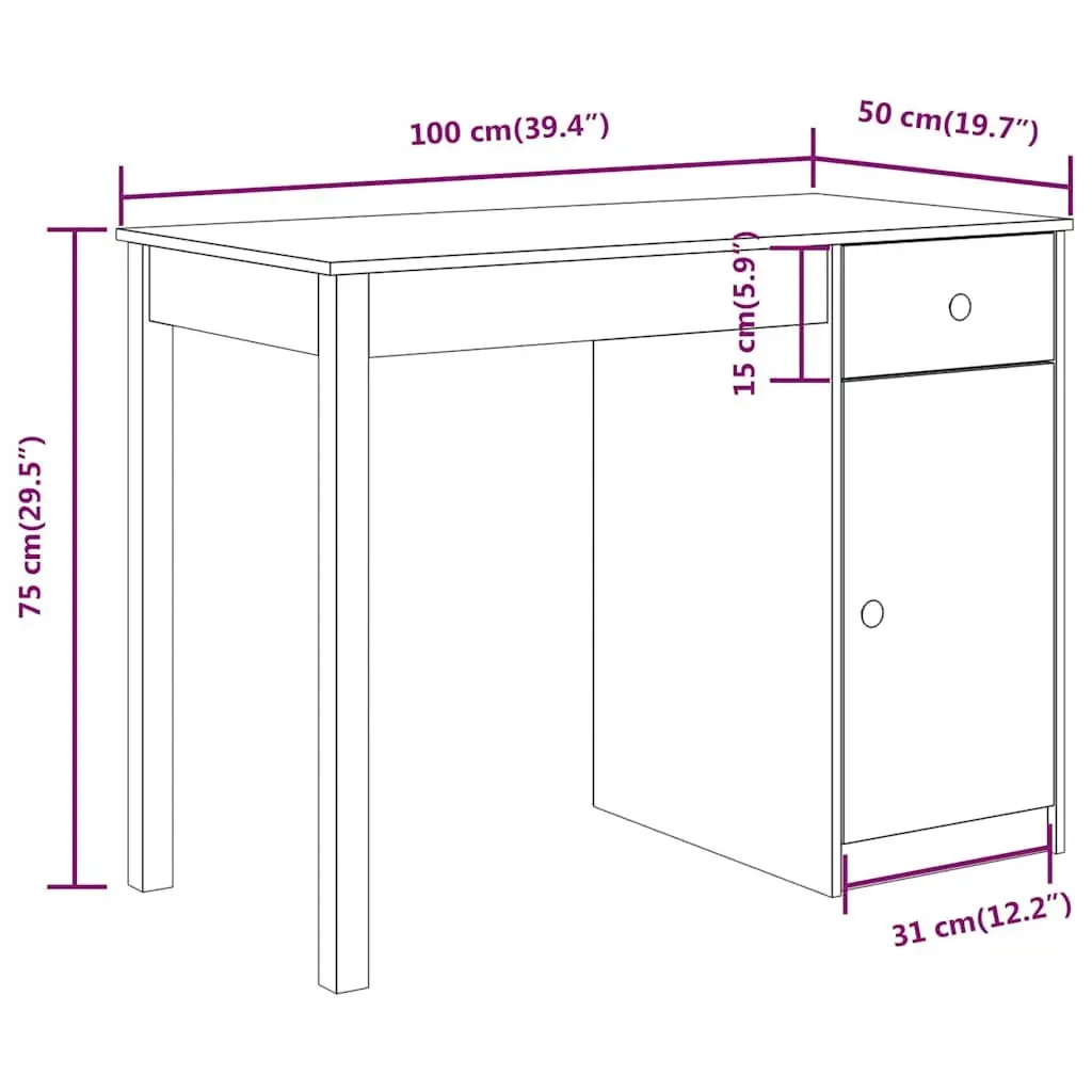 Solid Wood Desk Office Study Writing Table 100x50x75cm Brown