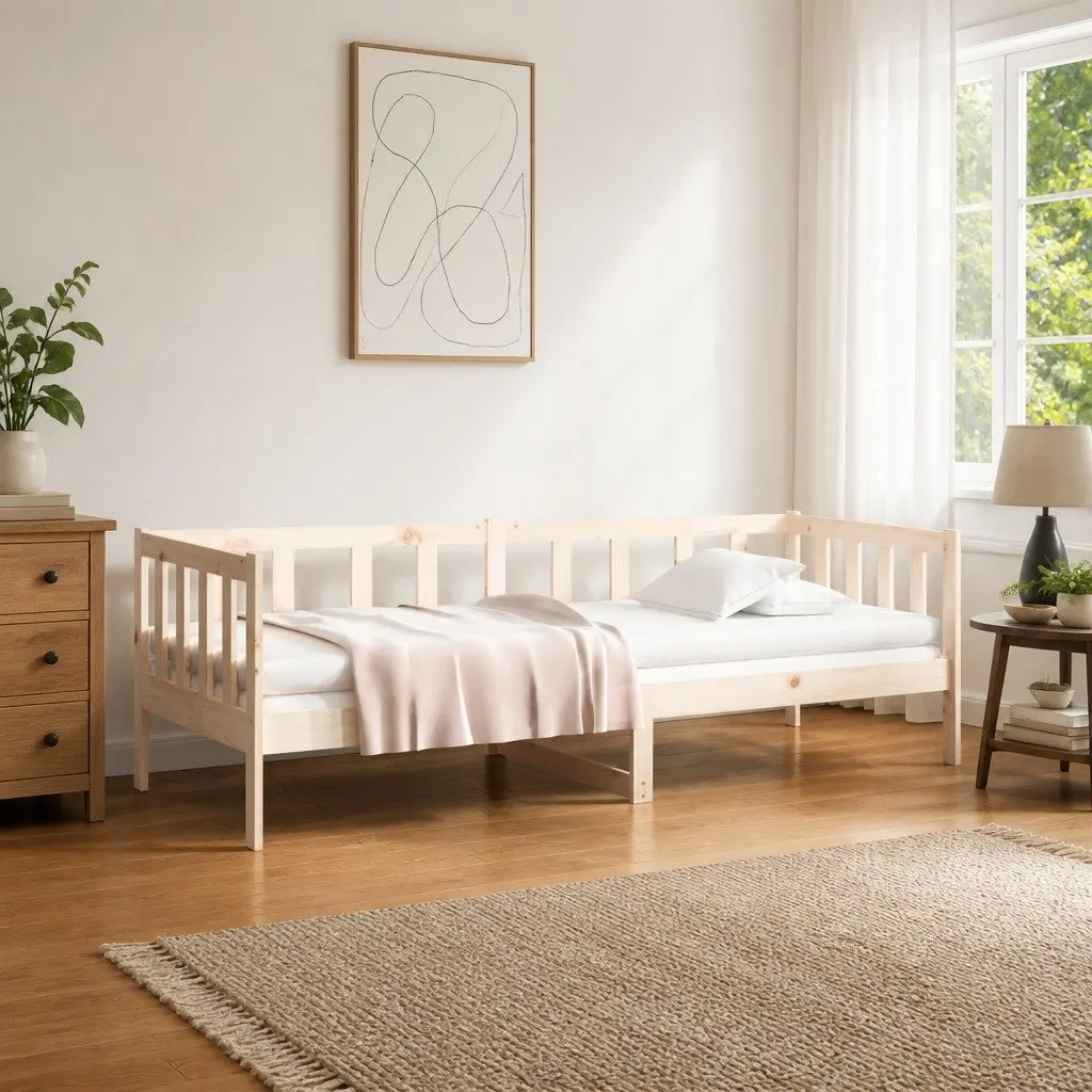 Day Bed Wooden Frame 90x190 cm Single Sofa Bed Pine Wood Guest Bedroom