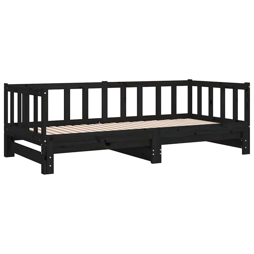 Wooden Day Bed Pull-out Guest Bed Frame Sofa Bed 2x(90x190) cm Black Slatted