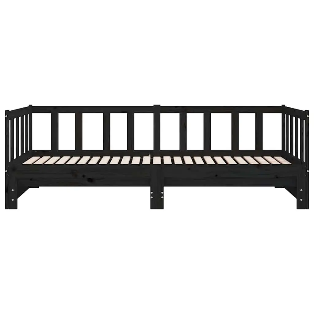 Wooden Day Bed Pull-out Guest Bed Frame Sofa Bed 2x(90x190) cm Black Slatted