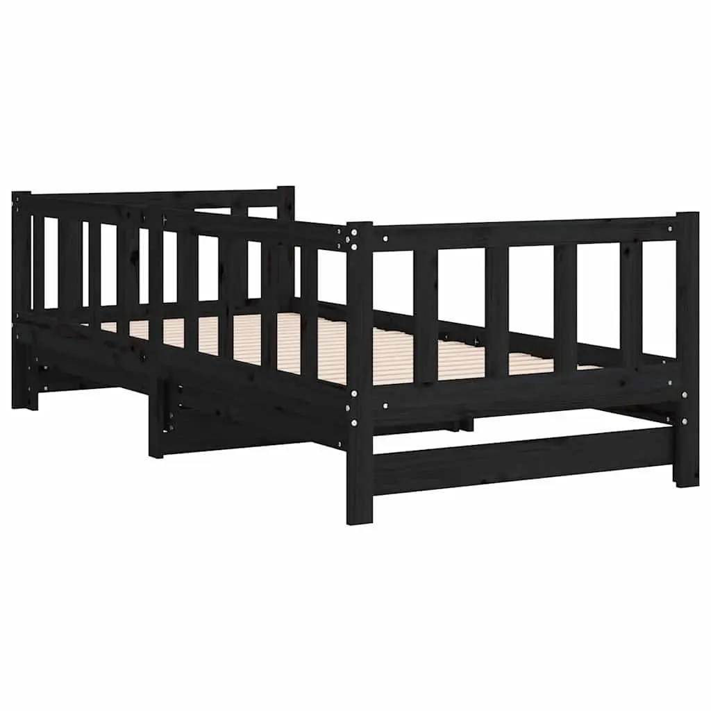 Wooden Day Bed Pull-out Guest Bed Frame Sofa Bed 2x(90x190) cm Black Slatted