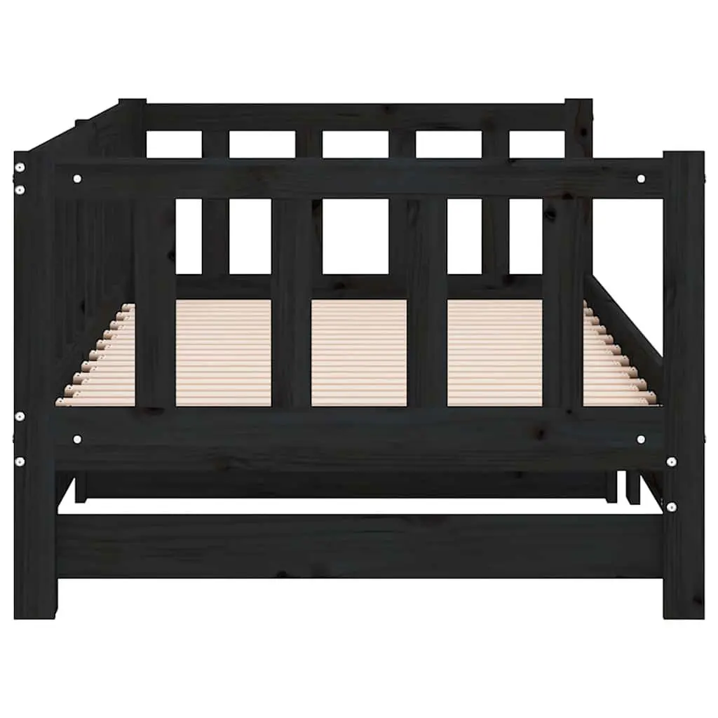 Wooden Day Bed Pull-out Guest Bed Frame Sofa Bed 2x(90x190) cm Black Slatted