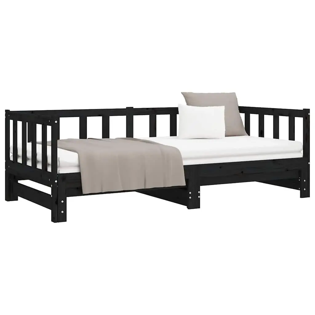 Wooden Day Bed Pull-out Guest Bed Frame Sofa Bed 2x(90x190) cm Black Slatted