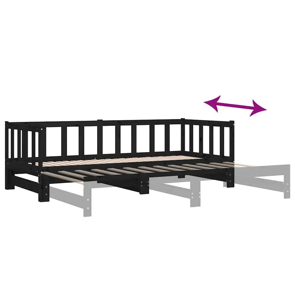 Wooden Day Bed Pull-out Guest Bed Frame Sofa Bed 2x(90x190) cm Black Slatted