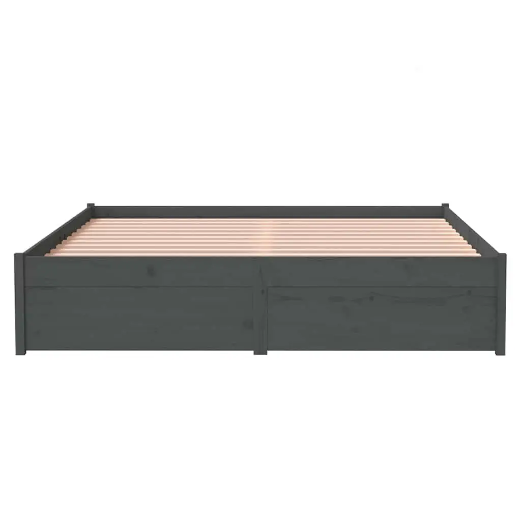Solid Wood Bed Frame Grey 135x190 cm Slatted Base Modern Bedroom Furniture