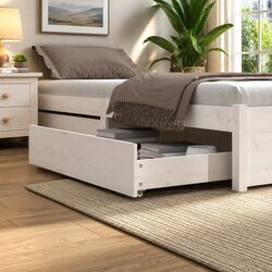 Under Bed Storage Drawers 2 pcs White Solid Pine Wood with Wheels