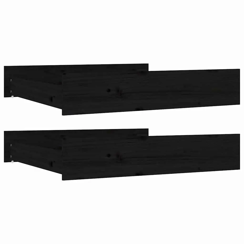 Under Bed Storage Drawers 2 Piece Black Solid Pine Wood with Wheels