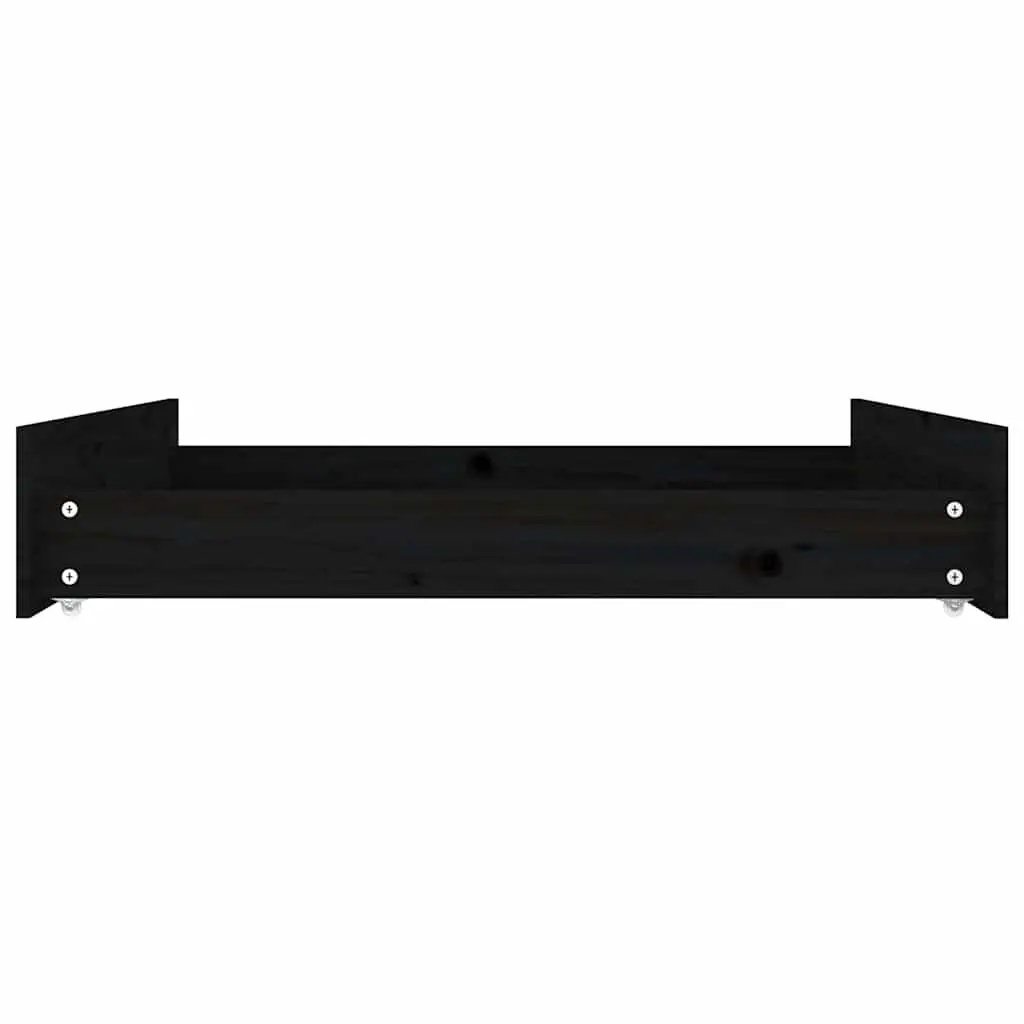 Under Bed Storage Drawers 2 Piece Black Solid Pine Wood with Wheels