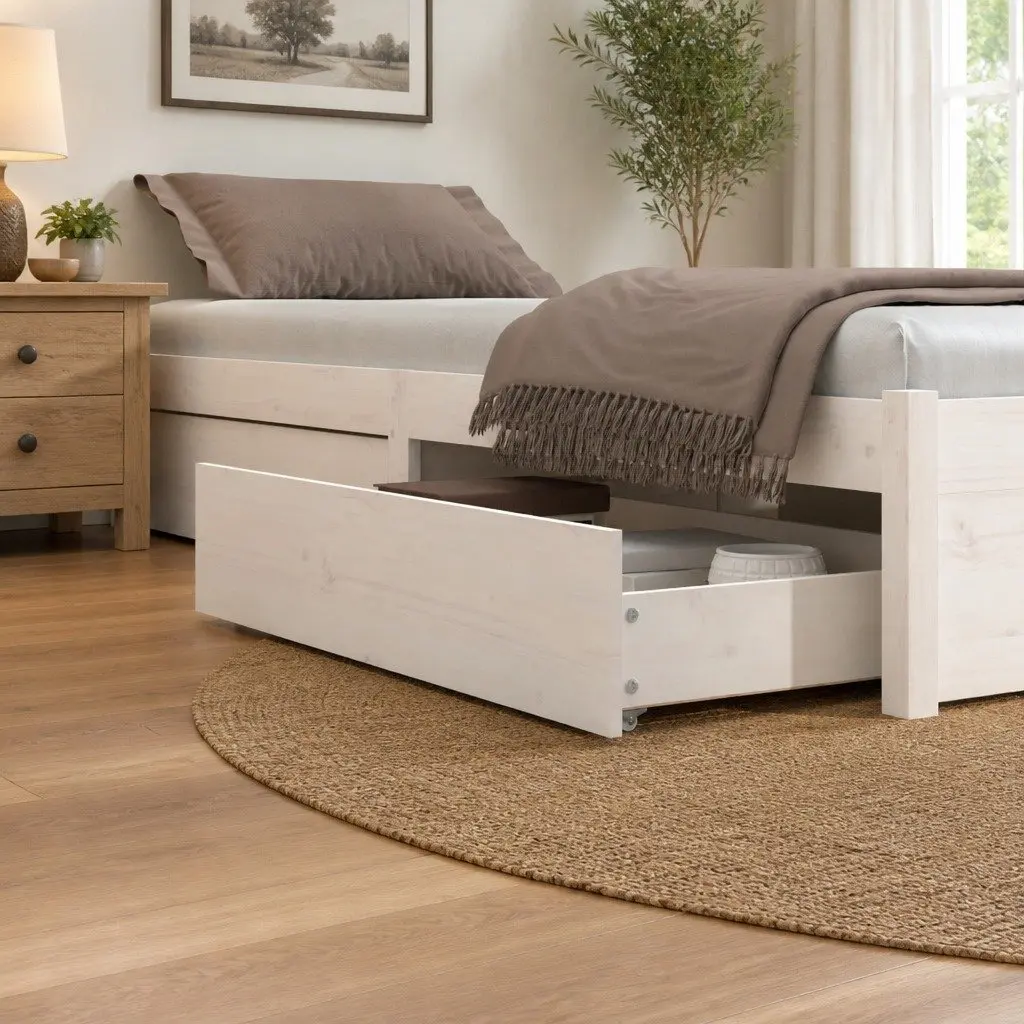 Under Bed Storage Drawers 4 Piece White Solid Pine Wood Wheeled Storage Solutions