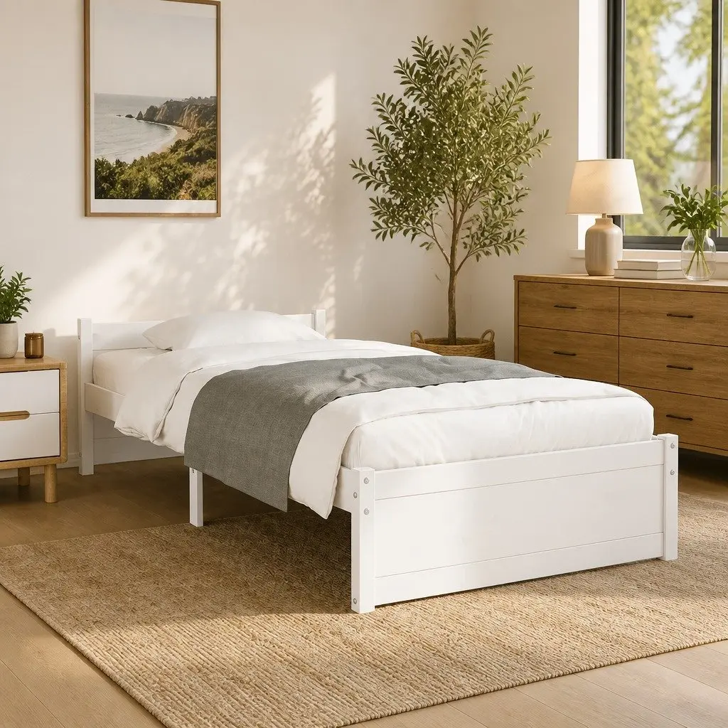 Solid Wood Bed Frame Single 90x190cm White