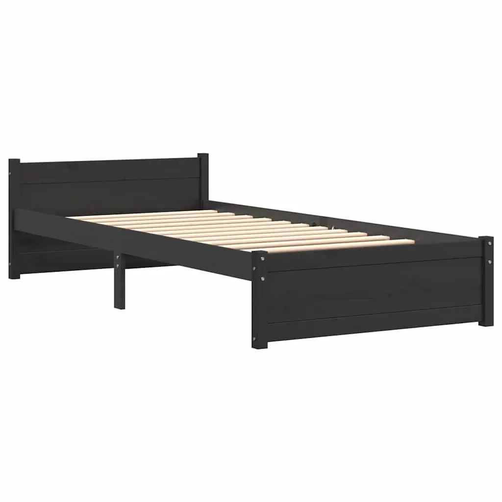 Black Bed Frame in Solid Pine Wood