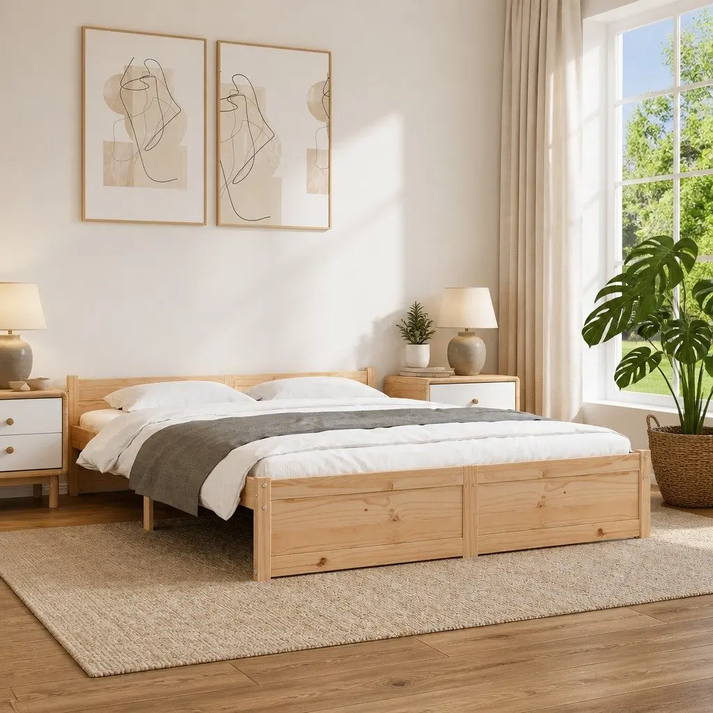 Solid Wood Bed Frame Slatted Base 135x190cm Brown