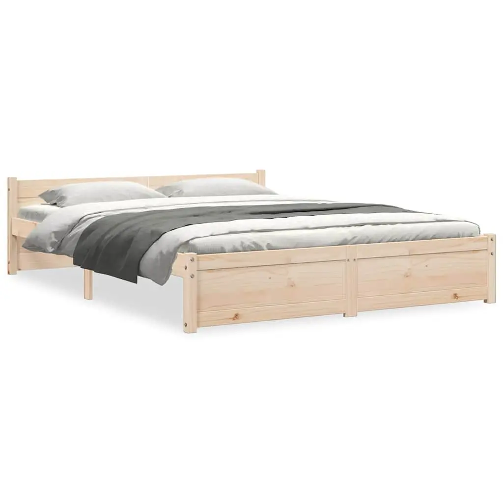 Solid Wood Bed Frame Slatted Base 135x190cm Brown