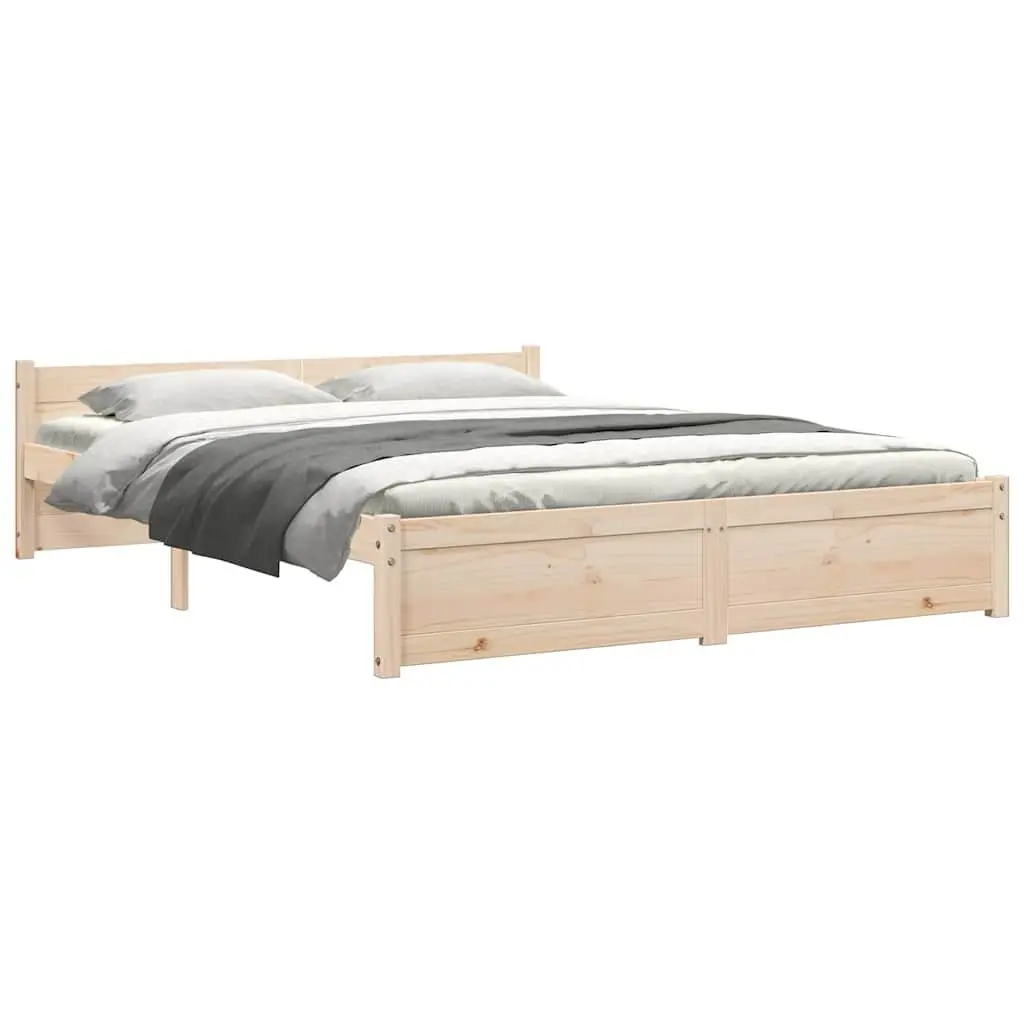 Solid Wood Bed Frame Slatted Base 135x190cm Brown