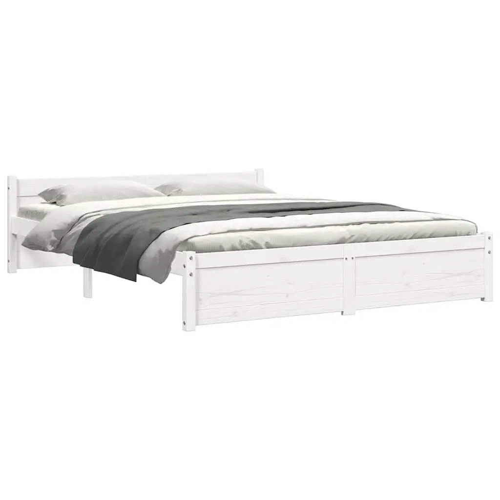 Wooden Bed Frame 150x200 cm White Solid Pine Wood Slatted Base Modern Bedroom