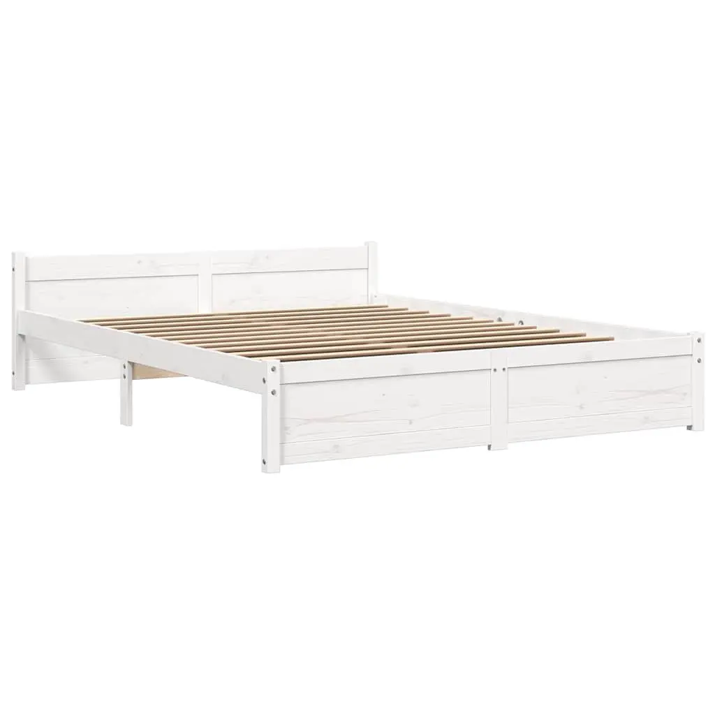 Wooden Bed Frame 150x200 cm White Solid Pine Wood Slatted Base Modern Bedroom