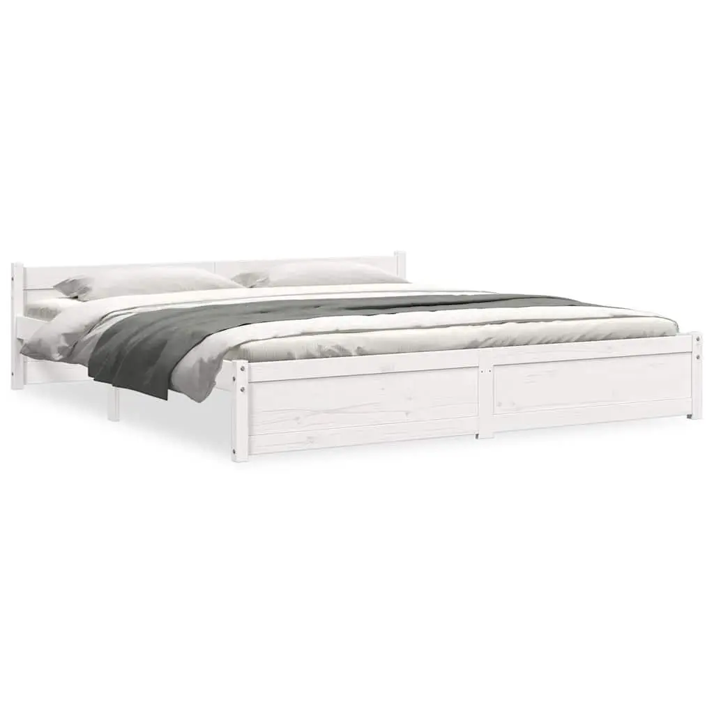 King Bed Frame 183x203cm White Solid Wood Slatted Base Bedroom Furniture