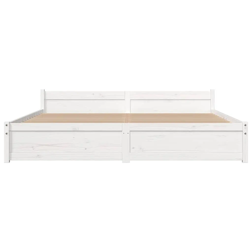 King Bed Frame 183x203cm White Solid Wood Slatted Base Bedroom Furniture