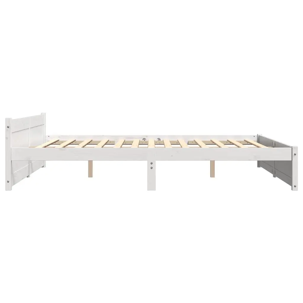 King Bed Frame 183x203cm White Solid Wood Slatted Base Bedroom Furniture