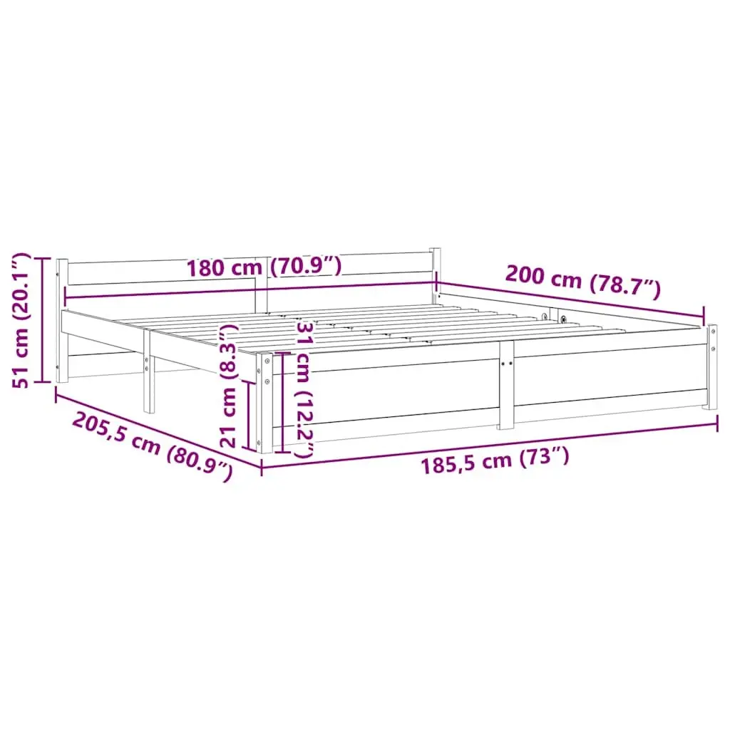 King Bed Frame 183x203cm White Solid Wood Slatted Base Bedroom Furniture