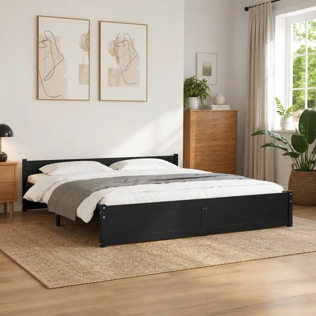 Bed Frame King Size 183x203cm Black Solid Wood Wooden