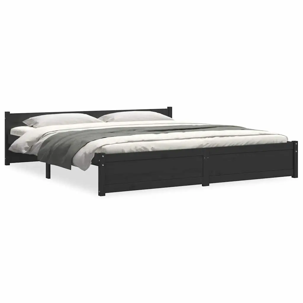 Bed Frame King Size 183x203cm Black Solid Wood Wooden