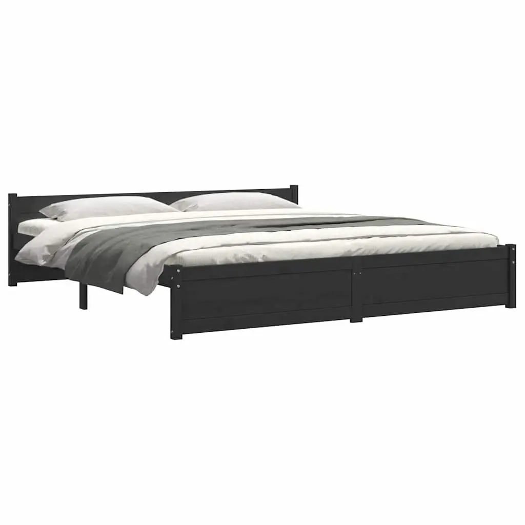 Bed Frame King Size 183x203cm Black Solid Wood Wooden