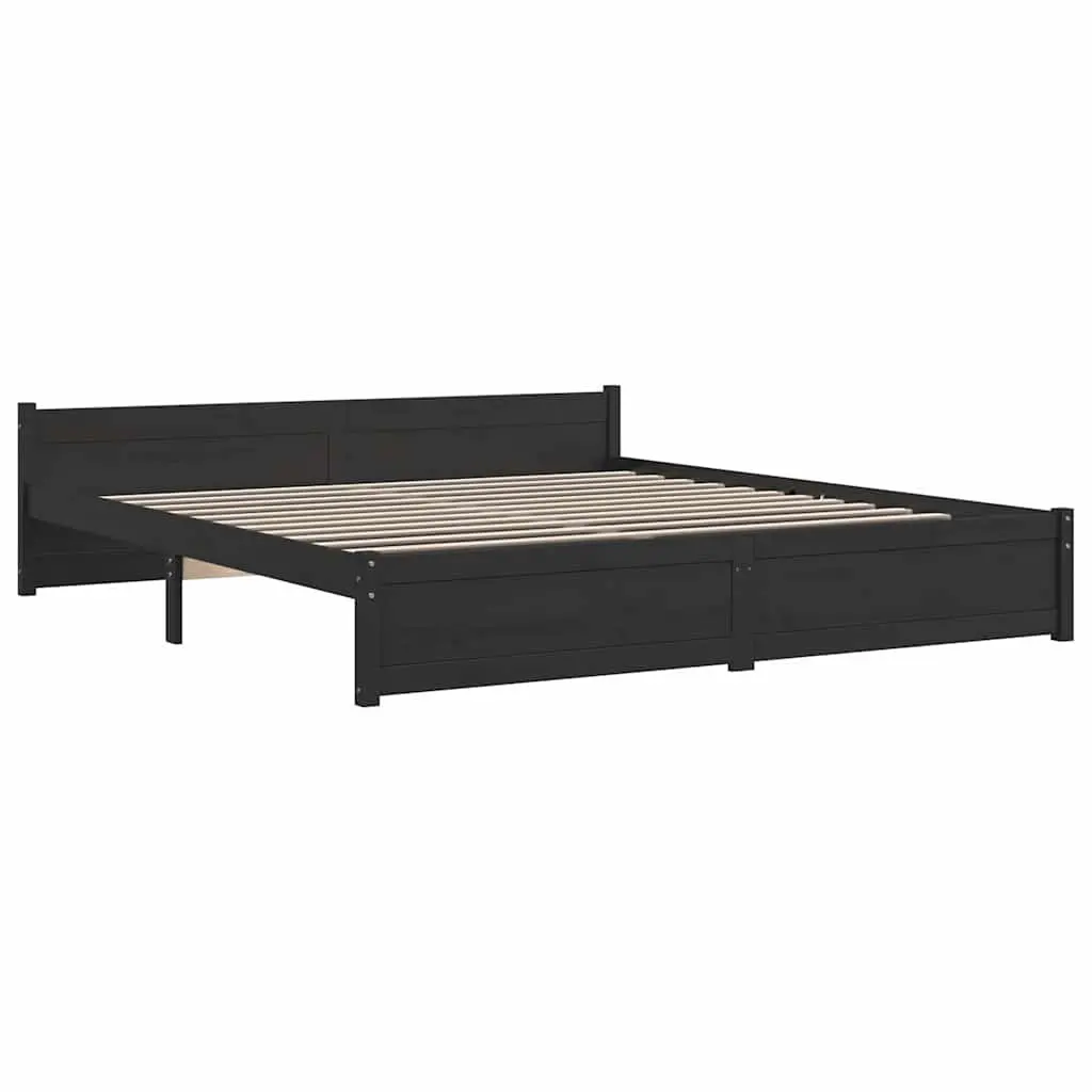 Bed Frame King Size 183x203cm Black Solid Wood Wooden