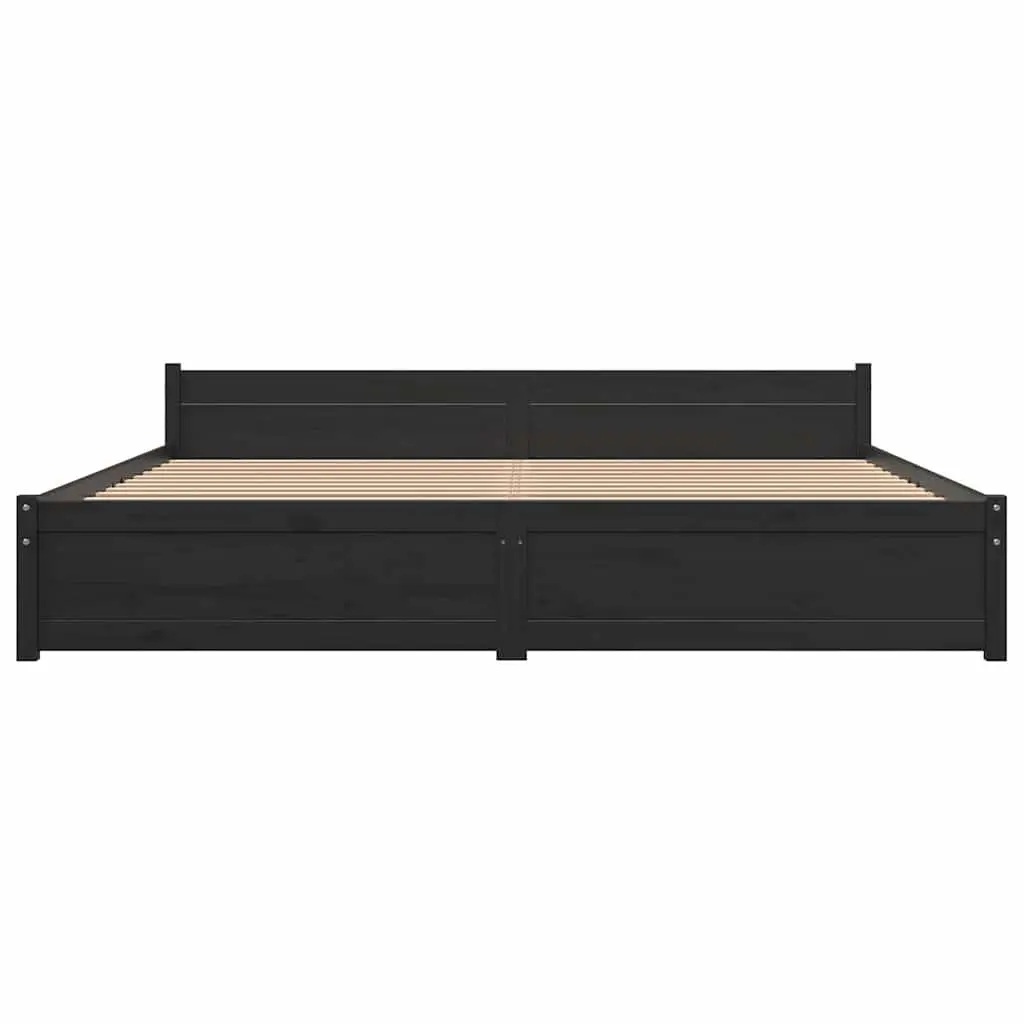 Bed Frame King Size 183x203cm Black Solid Wood Wooden