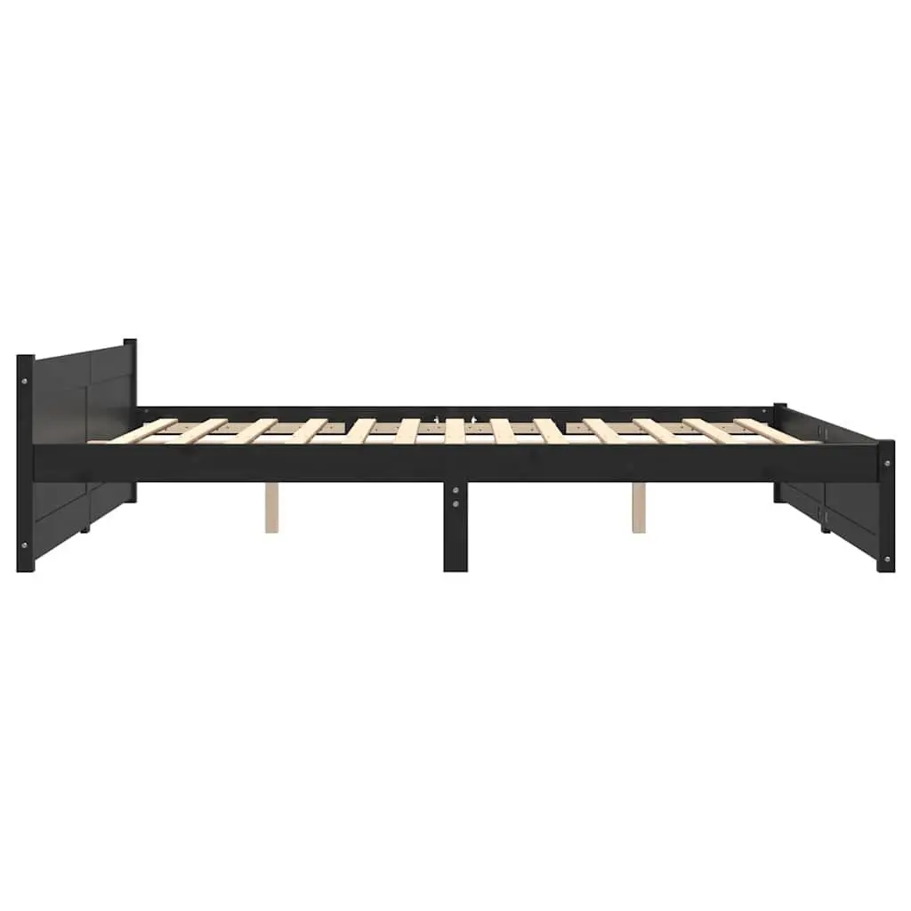 Bed Frame King Size 183x203cm Black Solid Wood Wooden