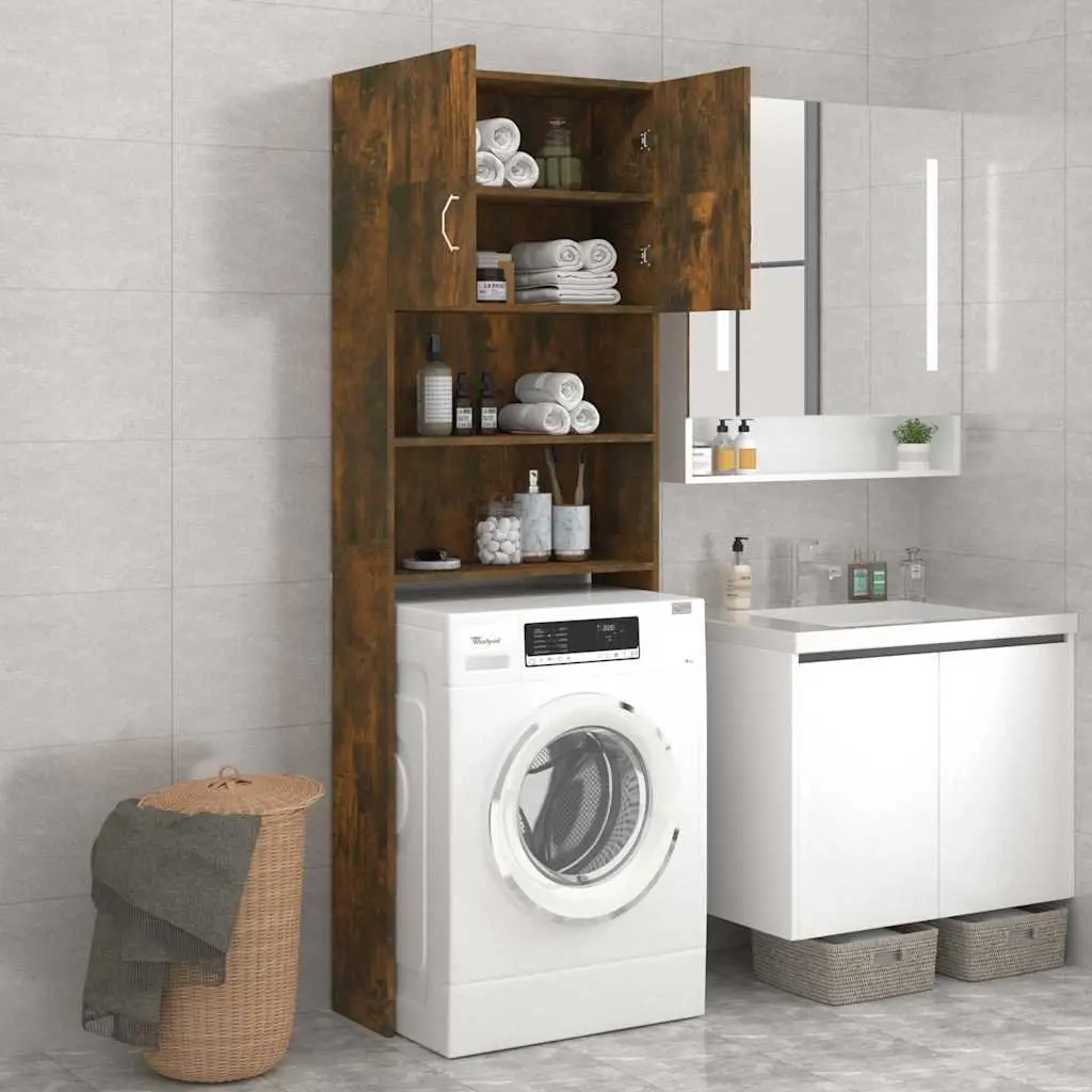 Washing Machine Cabinet Storage Organiser 64 x 25.5 x 190 cm Smoked Oak