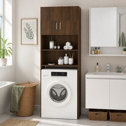 Washing Machine Cabinet Brown Oak Storage Bathroom Laundry Organizer