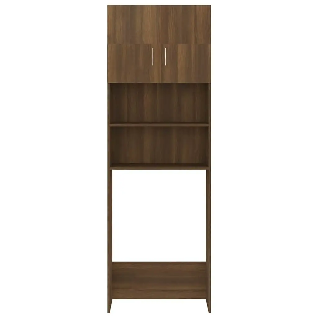 Washing Machine Cabinet Brown Oak Storage Bathroom Organizer 64 x 25.5 x 190 cm