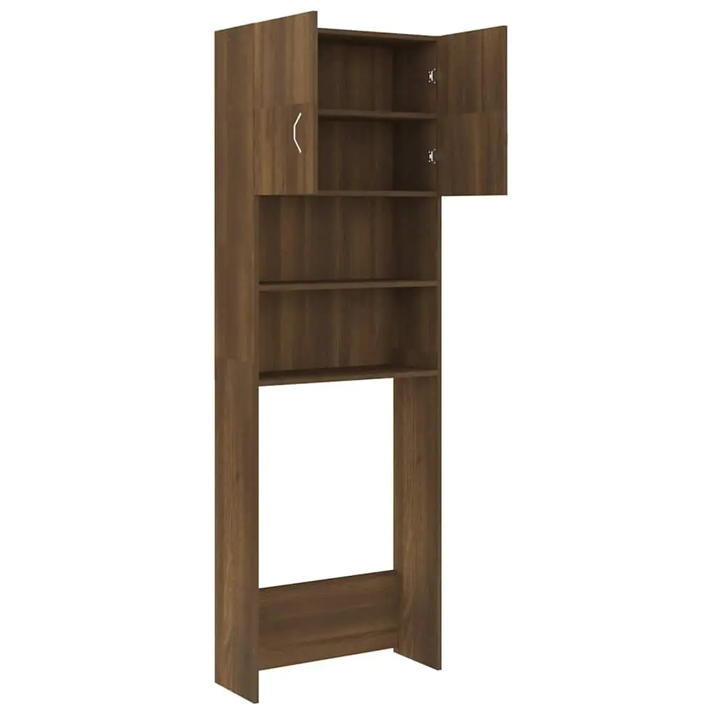 Washing Machine Cabinet Brown Oak Storage Bathroom Organizer 64 x 25.5 x 190 cm