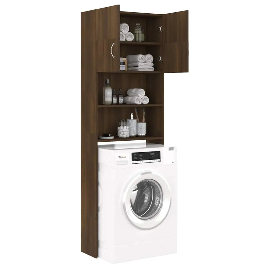 Washing Machine Cabinet Brown Oak Storage Bathroom Organizer 64 x 25.5 x 190 cm